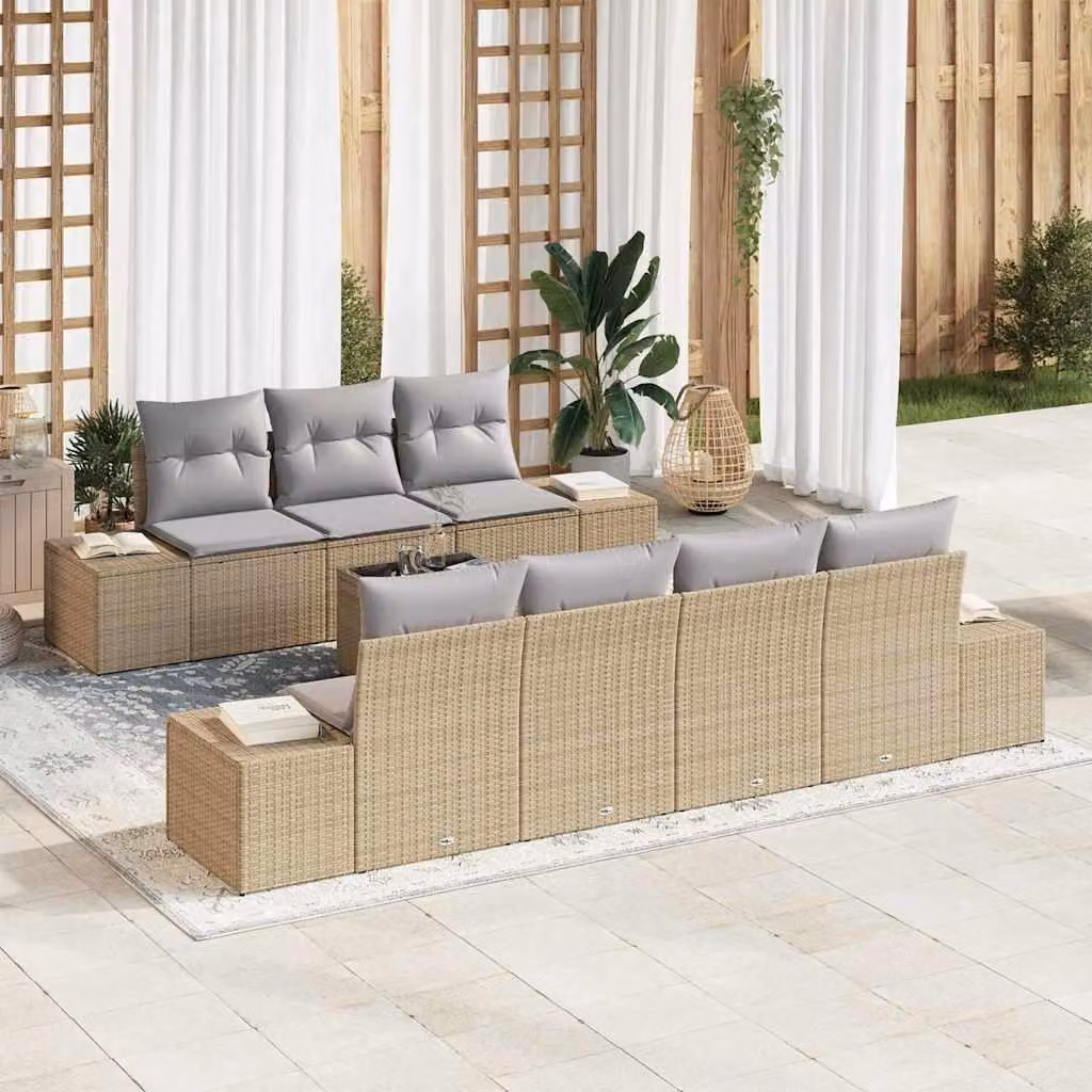 Maison Exclusive - Set Divano da Giardino 8 pcs Beige e grigio polyrattan