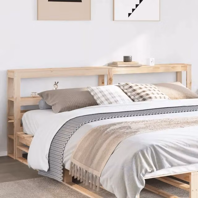 Testiera con ripiani integrati in legno massello di pino beige vidaXL L: 186 cm