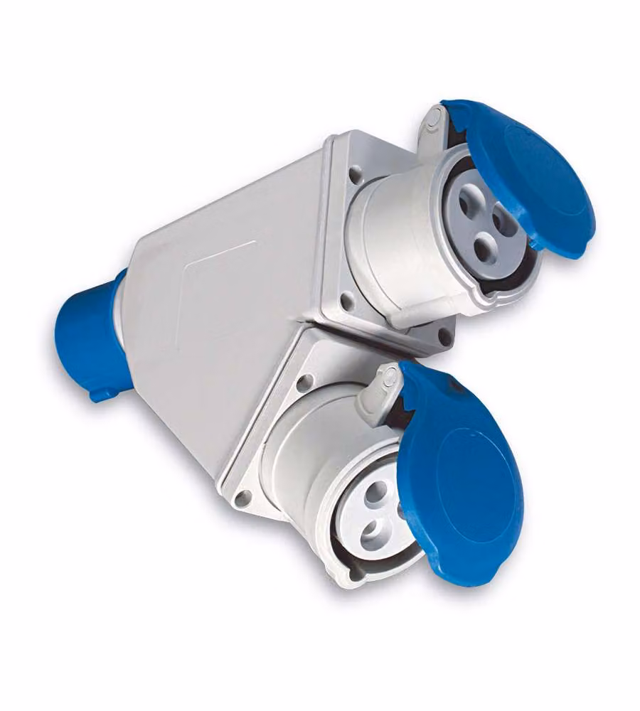 Adattatore industriale doppio Fanton 2P+T 16A 6h CEE IP44 Blu e Bianco