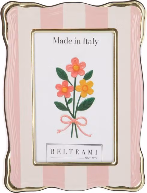 Portafoto Summer Beltrami in legno rosa con bordo oro, design moderno rettangolare per tavolo, 10x15 cm