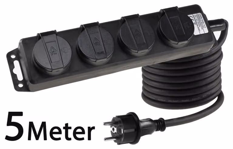 Presa di corrente da giardino per uso esterno, 4 vie IP44, H07RN-F 3G1,5mm², cavo di alimentazione 5m