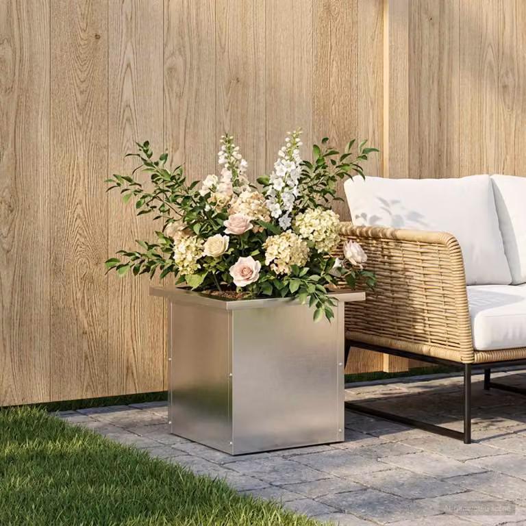 Fioriera da giardino con LED vidaXL in acciaio argento L/P/H: 30 x 30 x 30 cm