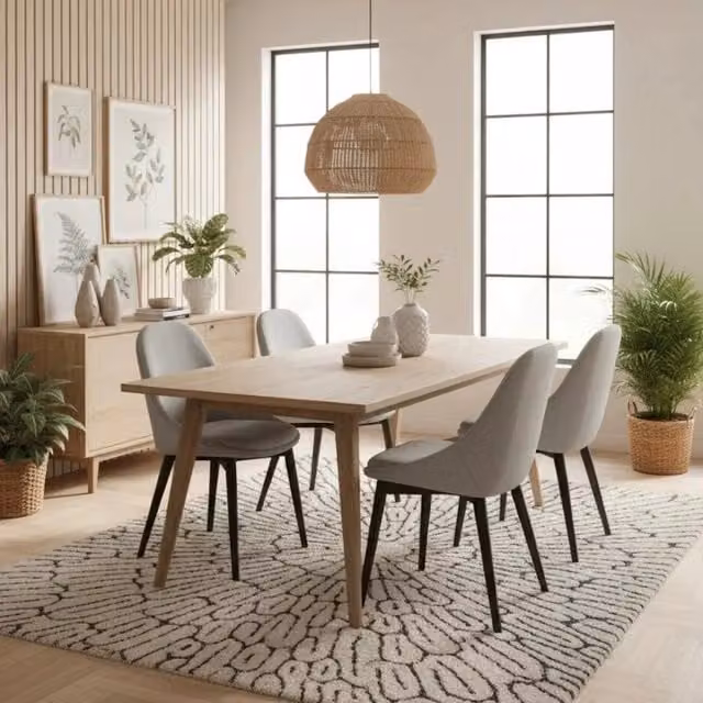 Set di 4 sedie da pranzo Delphi Duzzle imbottite in tessuto grigio chiaro con struttura in legno massello di noce – 1