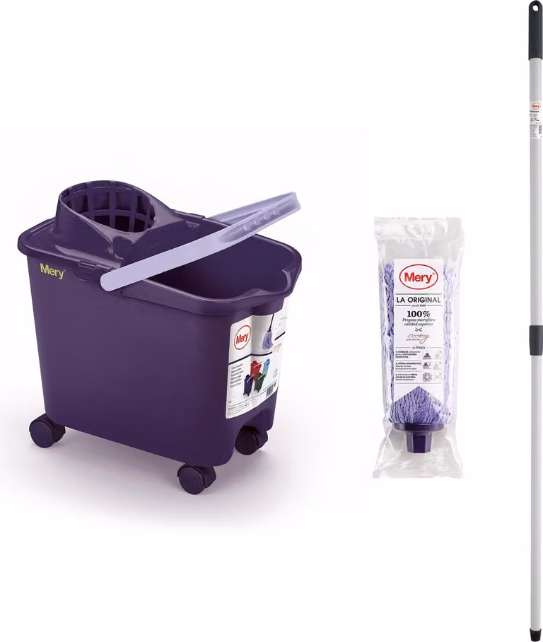 Kit per la pulizia: Secchio con mop e asta telescopica, 14 litri, colore viola