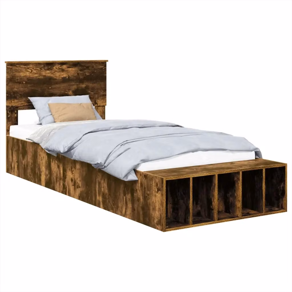 Struttura letto moderna vidaXL con scaffale e cassetti in legno Rovere fumé L/P/H: 200 x 100 x 90 cm – 2