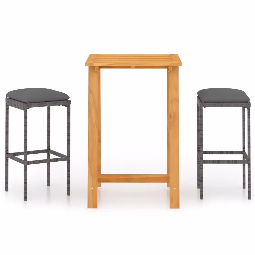 Set Bar da Giardino vidaXL in Polyrattan e Legno di Acacia con Cuscini Grigio Antracite – 2