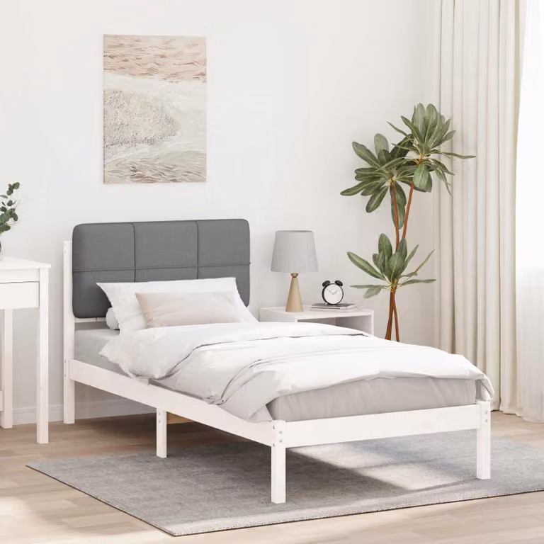 Letto con testiera rivestita vidaXL in legno di pino e tessuto grigio L: 200 cm, P: 80 cm, H: 85,5 cm