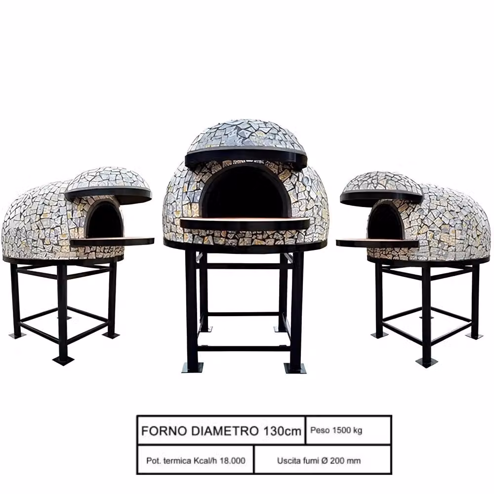 Forno a legna artigianale Vietri con base in ferro e cupola, diametro 130 cm, capacità 6/7 pizze, multicolore – 2
