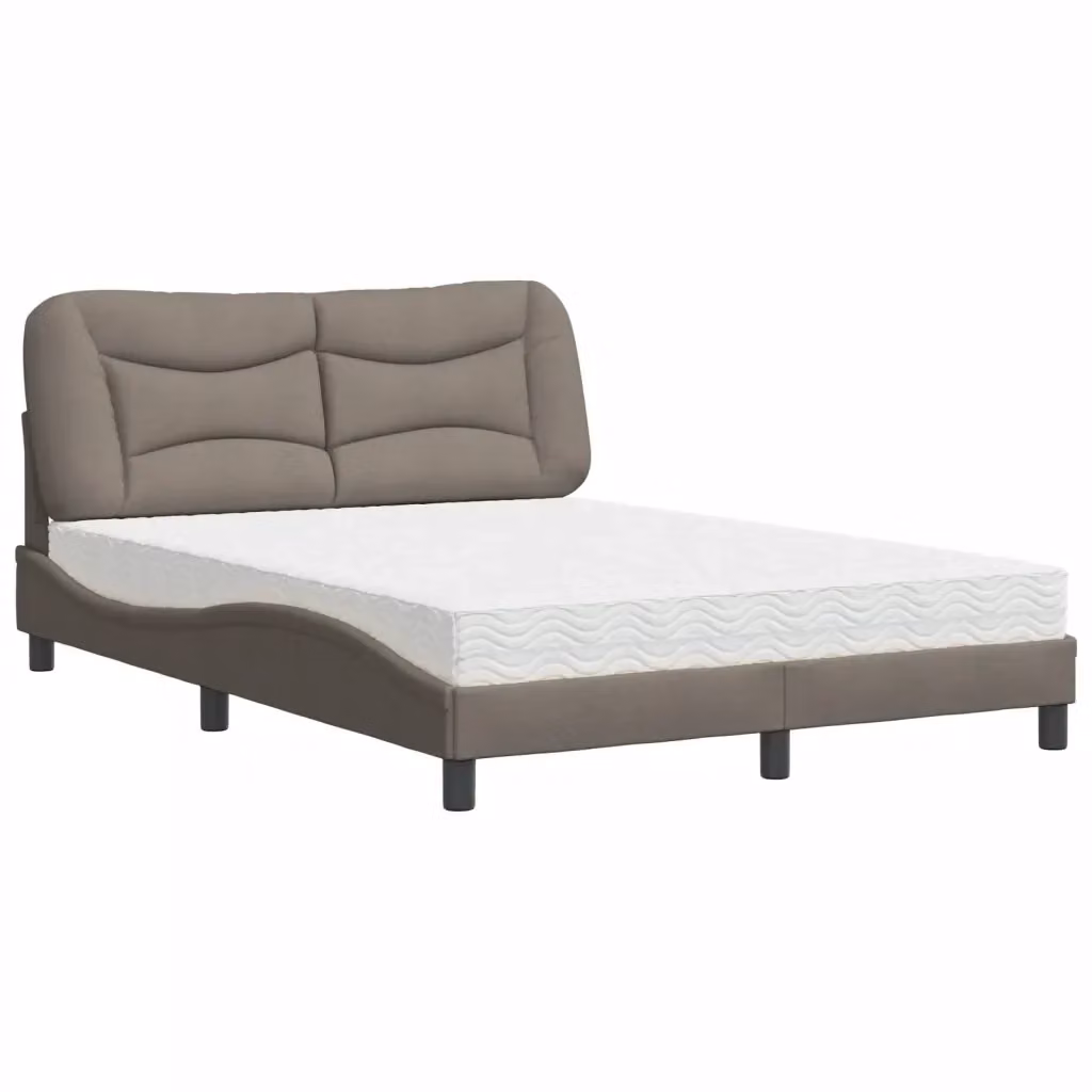 Letto con Materasso Hvar vidaXL in Tessuto Beige e Grigio L/P/H: 140 x 190 x 145 cm – 2