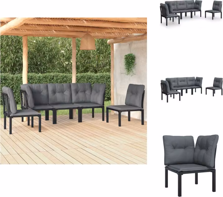 vidaXL Set di 5 pezzi da giardino in poly rattan nero e grigio - Set di mobili da giardino