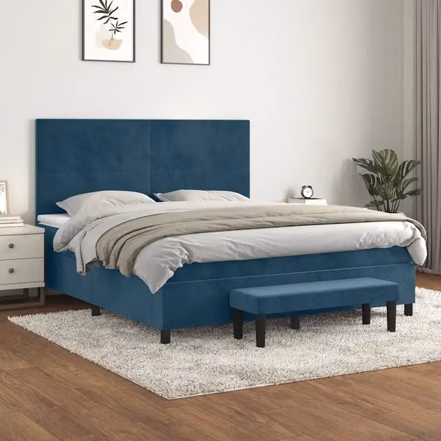 Letto Ibrido con Giroletto a Molle e Materasso vidaXL in Velluto Blu e Bianco L/P: 160 x 200 cm