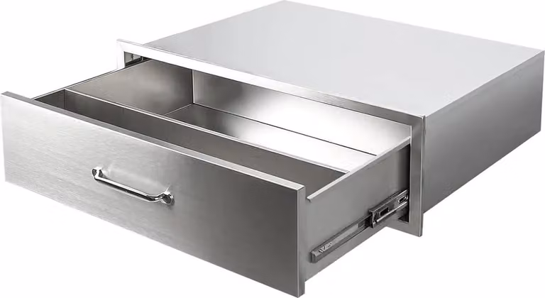 Cassetto per cucina da esterno - Cassetto contenitore da incasso per barbecue - Acciaio inossidabile - Per isole barbecue e terrazze - Marrone
