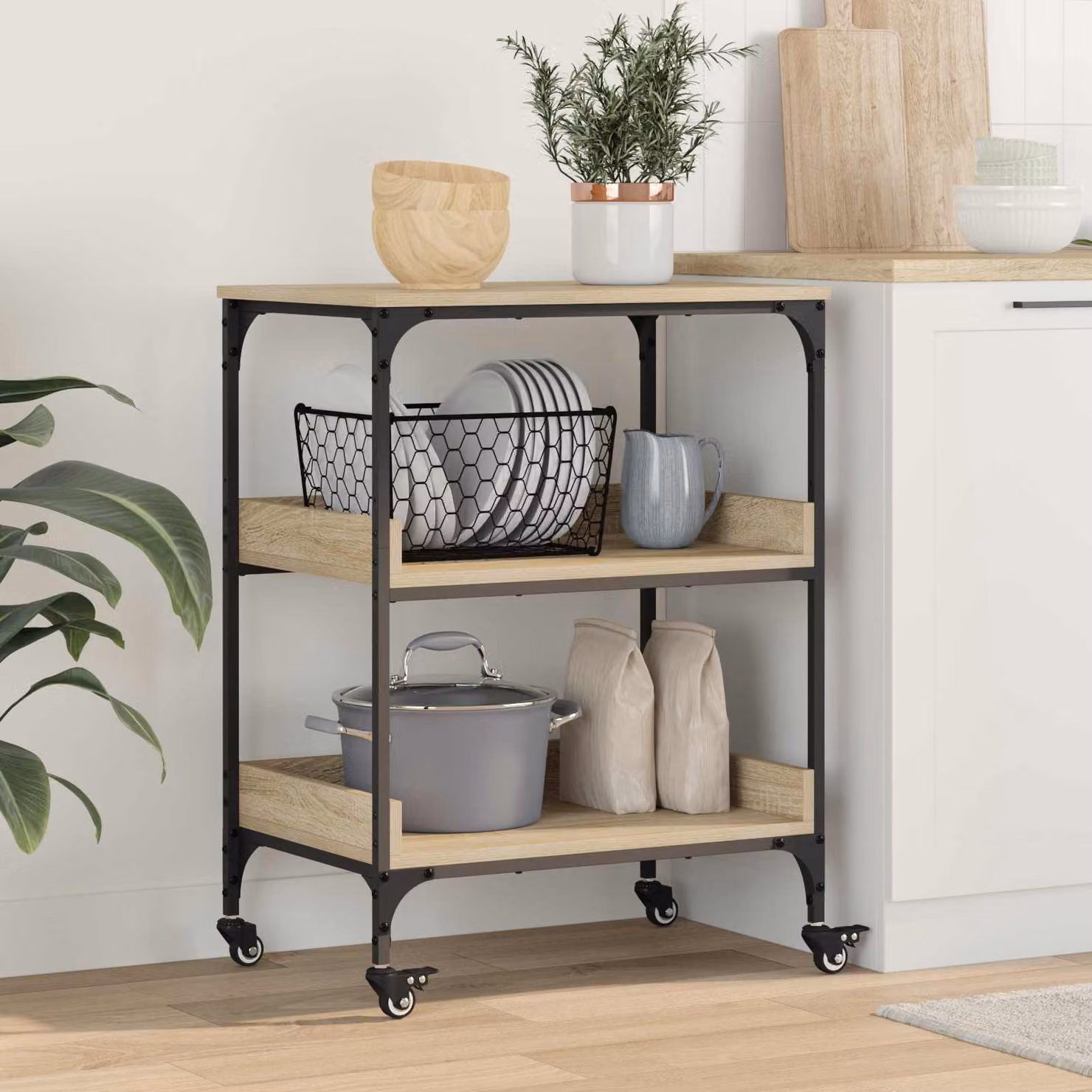 vidaXL Carrello da Cucina Moderno in Rovere Sonoma e Metallo, Marrone, L 60 cm x P 41 cm x H 80,5 cm