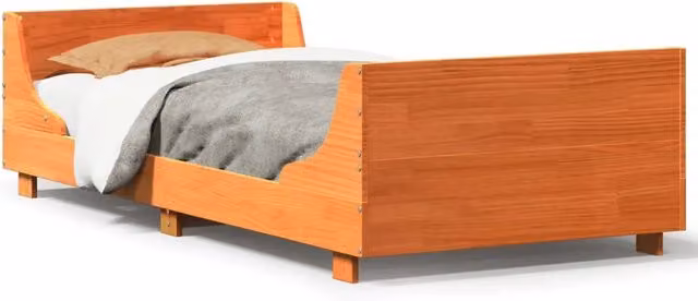 Letto singolo per adulti in legno di pino color marrone cera con stile rustico, L/P: 90 x 190 cm