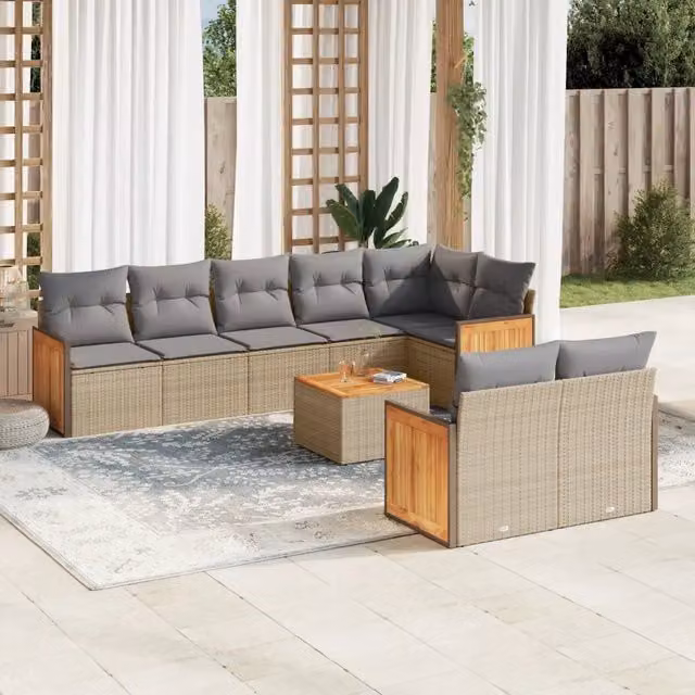 Set Divano da Giardino 9 pz con Cuscini Beige in Polyrattan 3227837