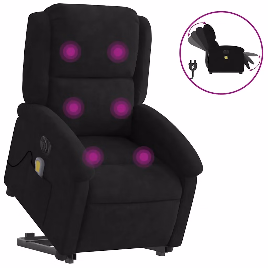 Poltrona Alzapersona Elettrica con Massaggio vidaXL in Velluto Nero per Senior – 2