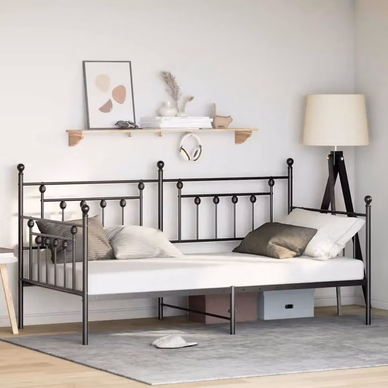 vidaXL Struttura per letto di giorno moderna in metallo nero opaco L: 107 cm, P: 207 cm, H: 113 cm