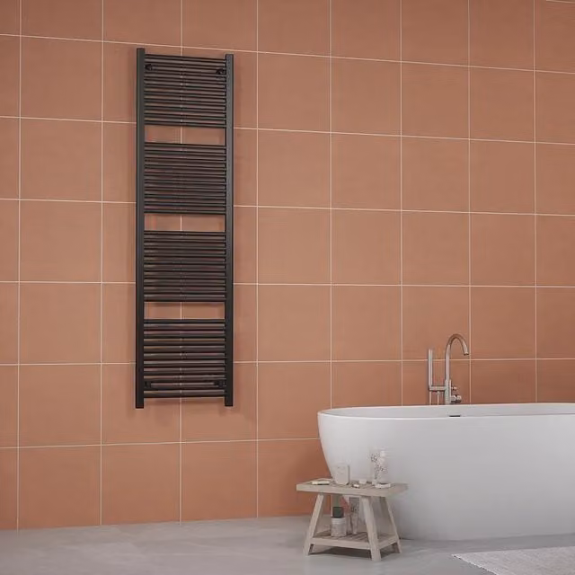 Termoarredo scaldasalviette Parama Antares in metallo nero opaco, H: 180 cm, L: 50 cm, interasse 45 cm