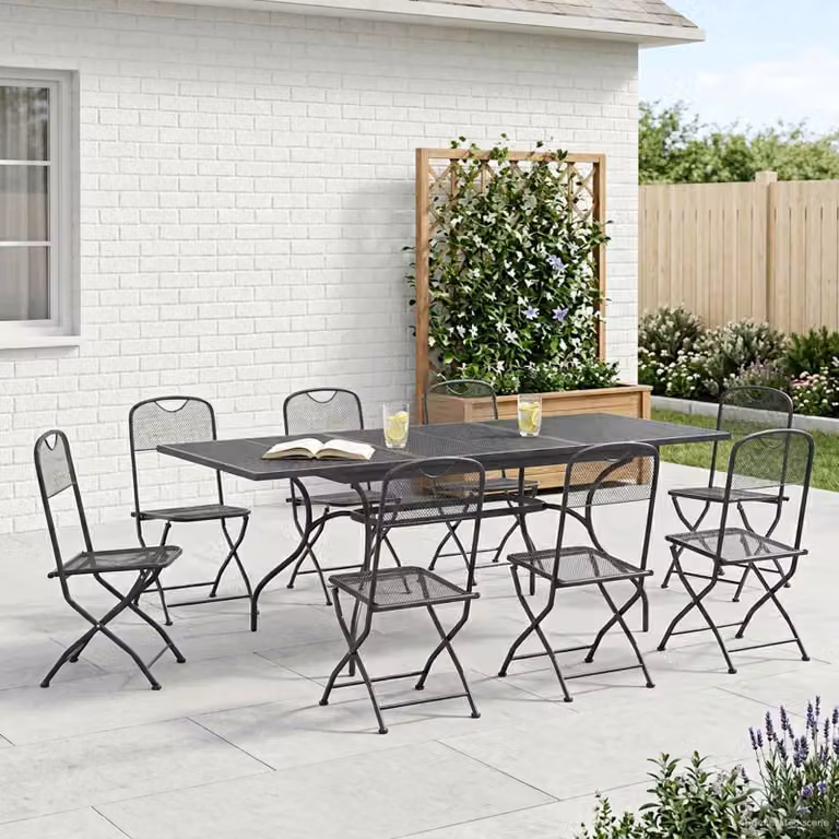 vidaXL Set da Pranzo per Giardino Moderno in Acciaio Antracite, 9 Pezzi