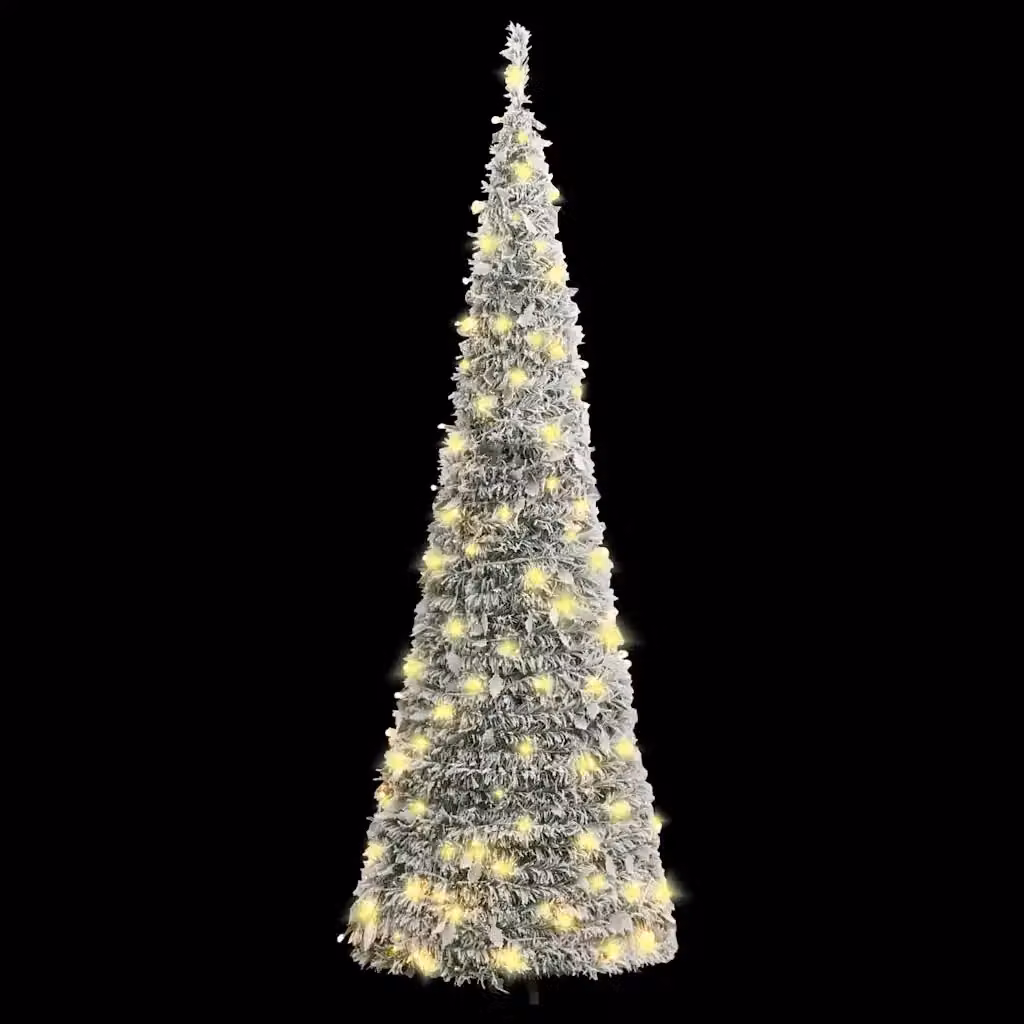 Albero di Natale artificiale pop-up con effetto neve fioccata, 150 LED luce bianca calda, colore verde e bianco, Altezza: 180 cm – 2