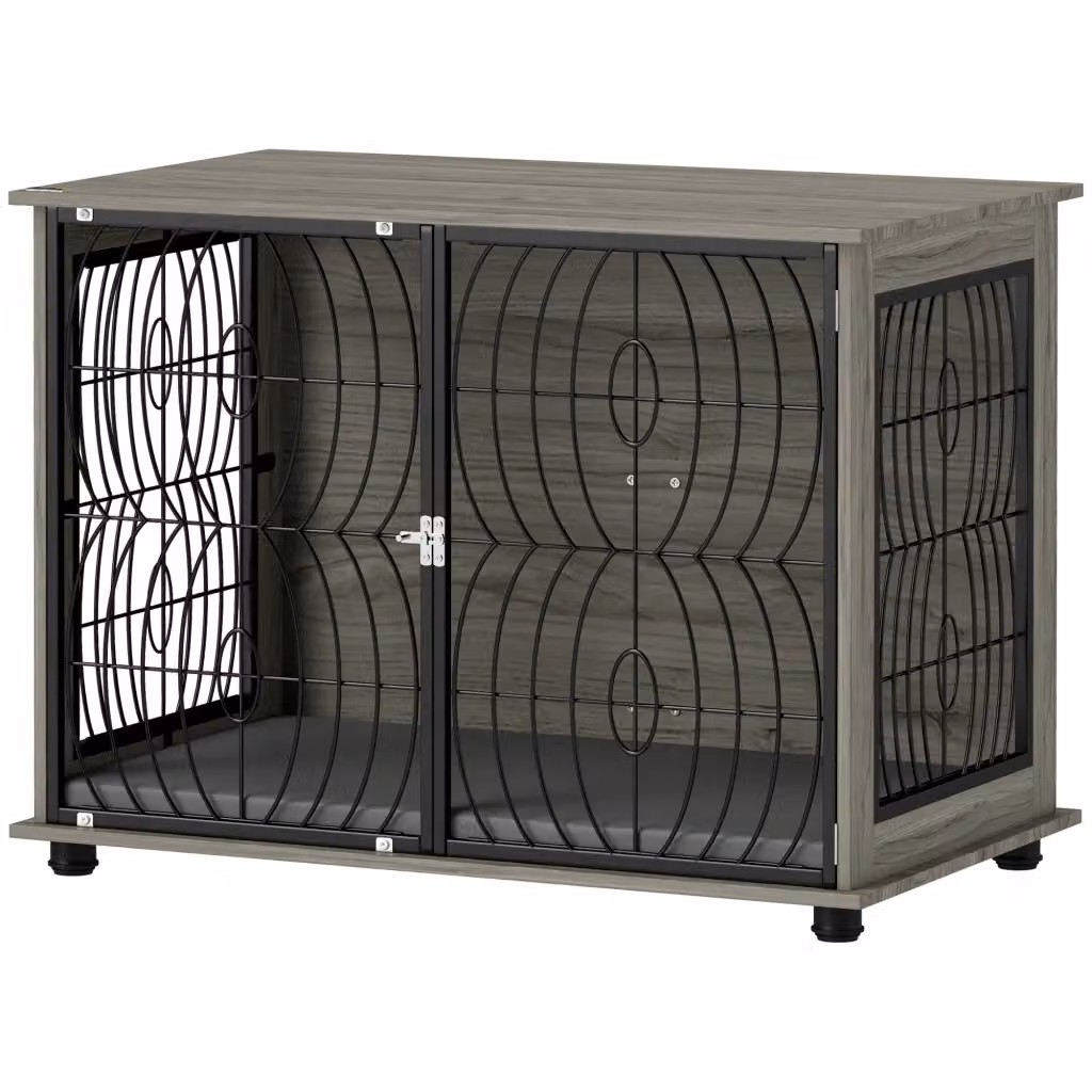 Cuccia per cani Minimal grigia con struttura in metallo e legno, L/P/H: 100 x 80 x 90 cm – 2