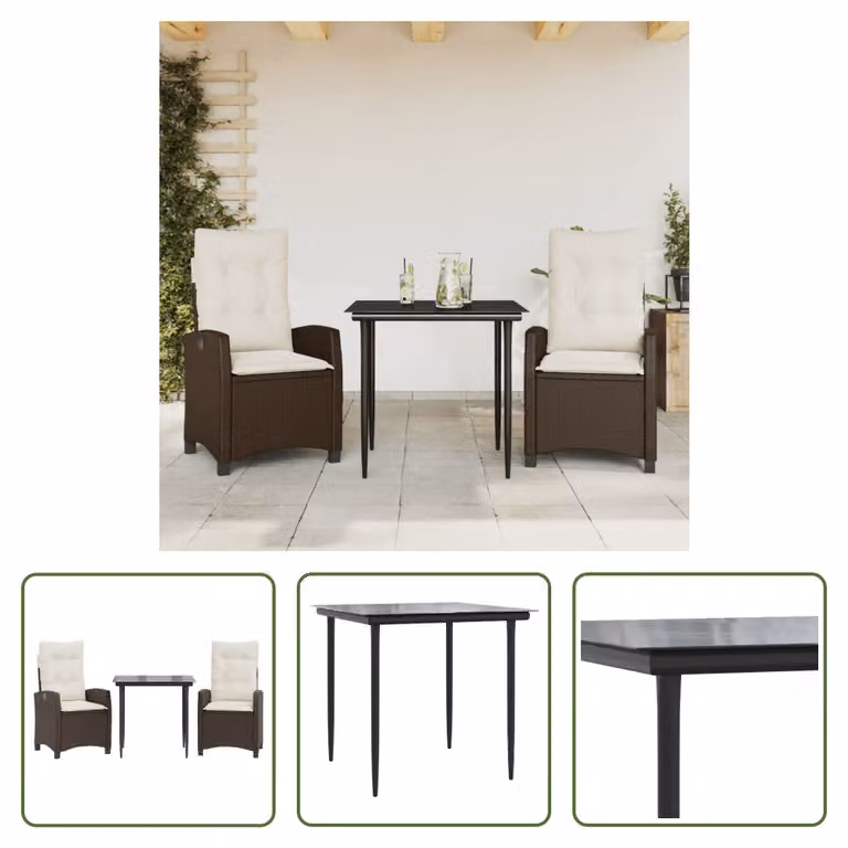 The Living Store Set da pranzo da giardino in 3 pezzi con cuscini in poly rattan marrone