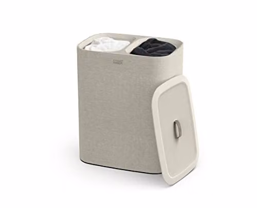 Joseph Joseph Tota - Cesto separatore porta biancheria bucato, 90 litri, con coperchio, 2 sacchi rimovibili con manici, Beige