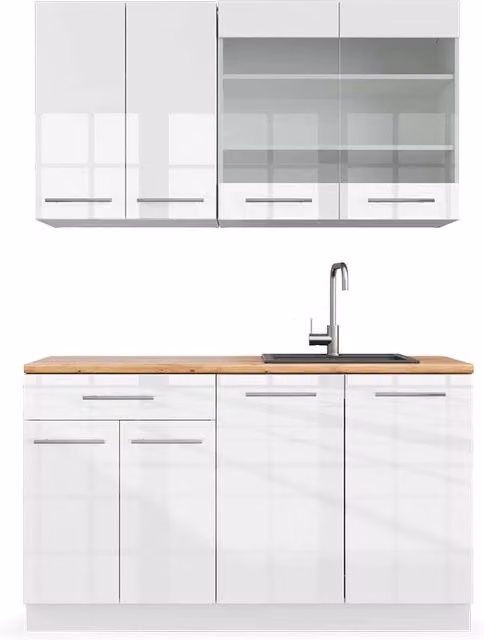 Cucina completa Fame-Line Bianco lucido/Bianco 140 cm, PL Rovere Vicco