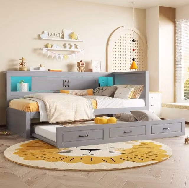 Divano letto 90x200 cm con letto estraibile; vano contenitore; truciolare e MDF; grigio