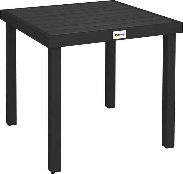 Outsunny Tavolo da Giardino Quadrato per 4 Persone in Alluminio e Plastica, Nero, L 78 x P 78 x H 74 cm