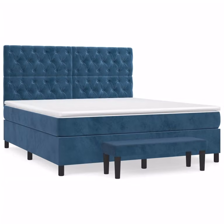 Giroletto a Molle con Materasso Blu Scuro 160x200 cm in Velluto