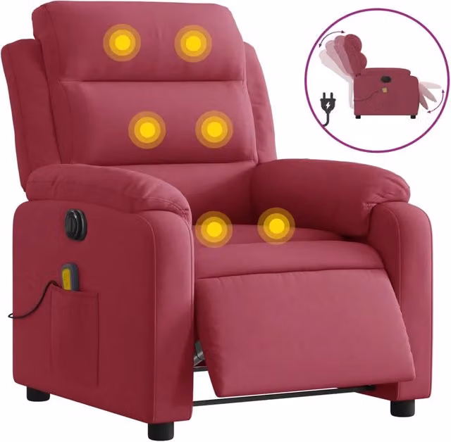 Poltrona Relax Reclinabile Elettrica in Velluto Rosso con Braccioli e Struttura Rinforzata