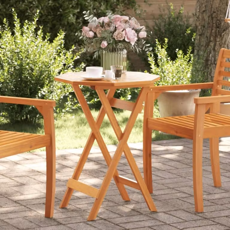 Tavolo da giardino pieghevole in legno di acacia massello, diametro 60 cm, altezza 75 cm