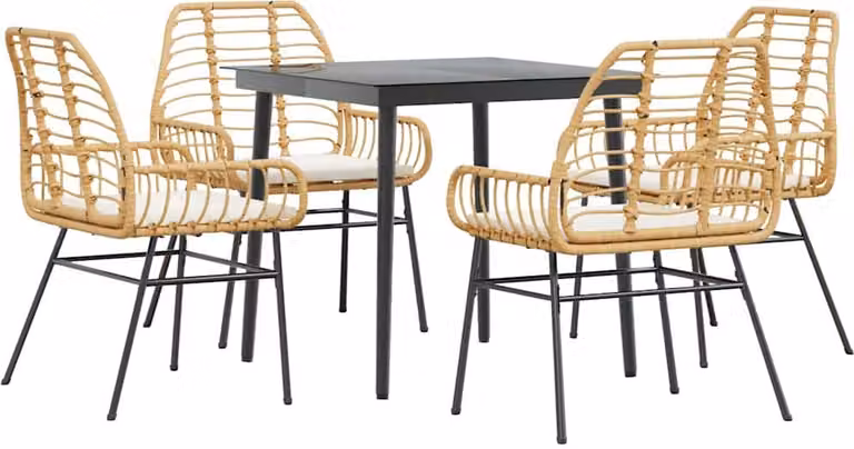 Set da Pranzo da Giardino 5pz con Cuscini Polyrattan Vetro