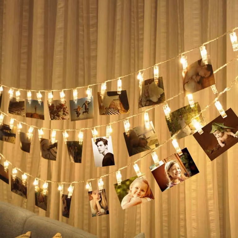 Catena luminosa a LED con clip per foto, lunghezza 3 metri, 30 LED bianco caldo, ideale per decorazioni murali