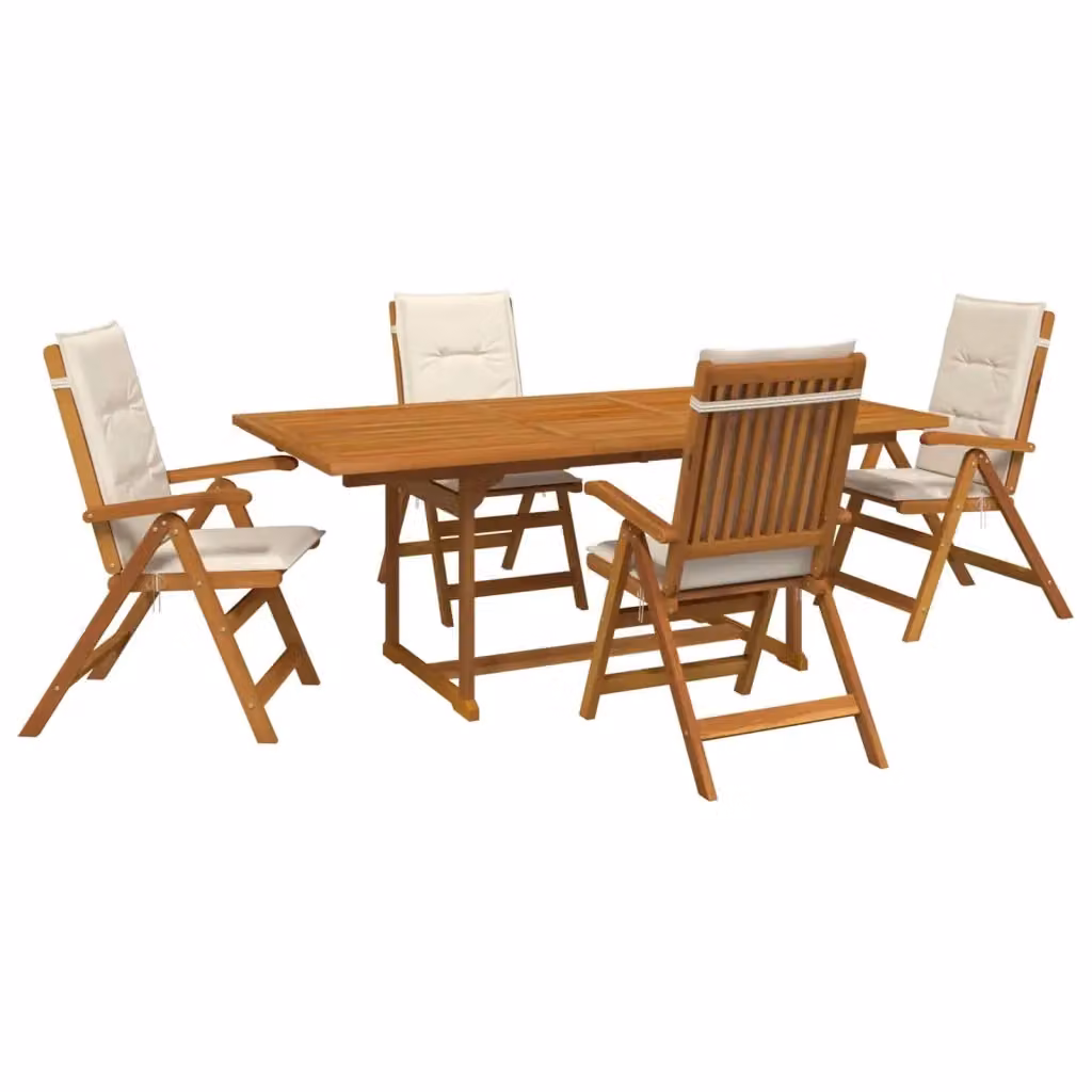Set da pranzo da giardino vidaXL in legno di acacia naturale composto da 5 pezzi con tavolo rettangolare e sedie con piano pieghevole – 2