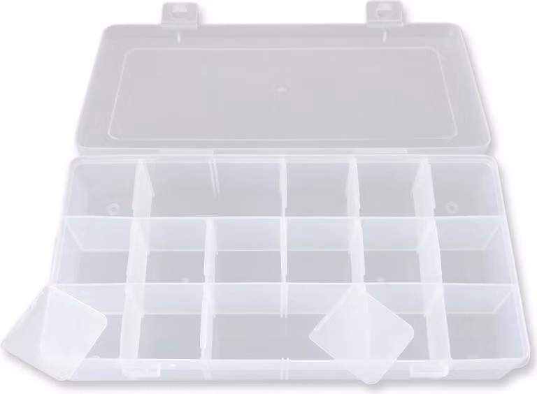 Scatola di selezione per perline, trasparente, 23,2 x 12,3 x 4,3 cm, 18 scomparti