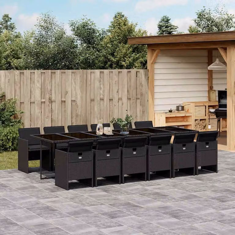 Set da pranzo da giardino vidaXL in polyrattan nero con 13 pezzi e cuscini