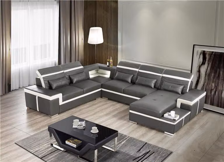 Sofas U-Form Sofa Couch Polster Garnitur Wohnlandschaft Design Ecksofa Leder
