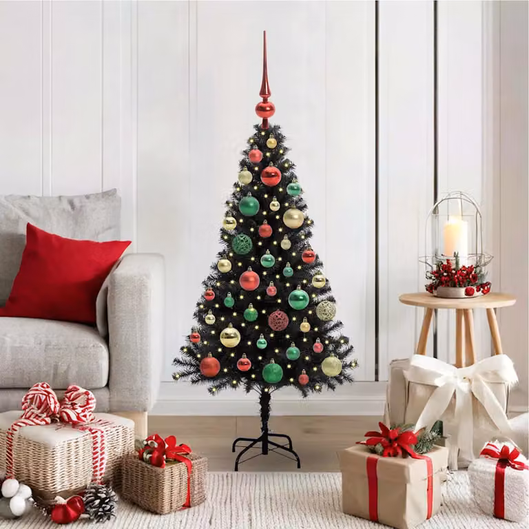 Albero di Natale moderno vidaXL nero con luci LED bianco caldo in PVC, Altezza: 120 cm