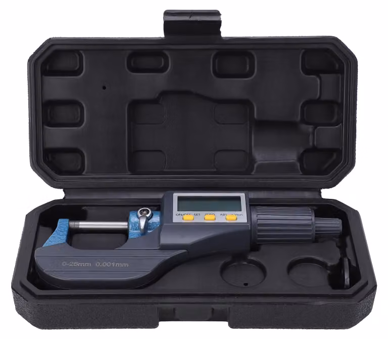 Misuratore di spessore di pareti con display LCD digitale e micrometro, dotato di meccanismo a rinvio per una regolazione precisa