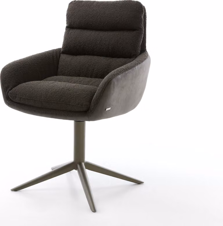Sedia girevole DELIFE Abelia-Flex con braccioli Mix di materiali Nero Base a croce Finitura effetto titanio Girevole a 360° Funzione oscillante