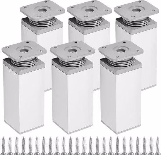 Piedini regolabili in alluminio - Set da 6 - Altezza 60 mm, diametro 40 mm - Per sedie, tavoli, armadi e panche.