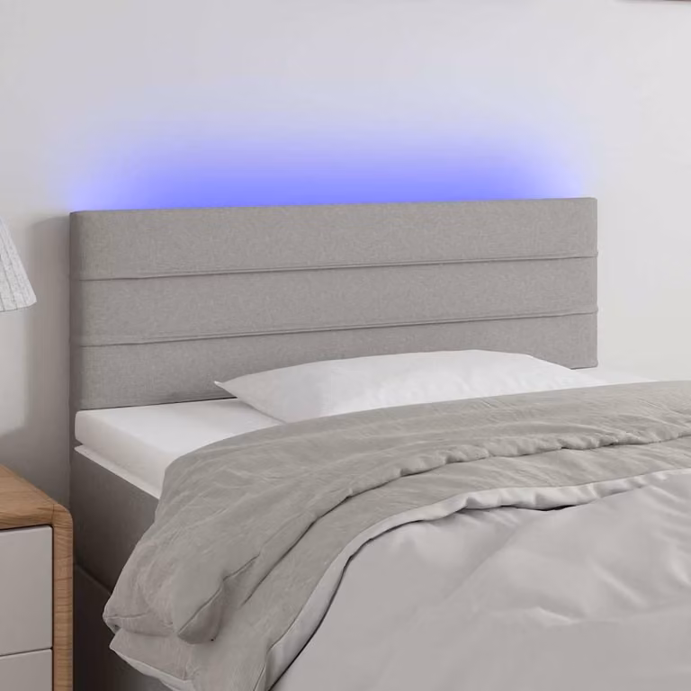Testiera per letto vidaXL in tessuto grigio chiaro con illuminazione LED e porta di ricarica USB, L: 80 cm, P: 5 cm, H: 78-88 cm