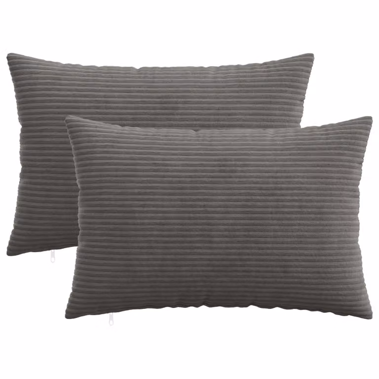 Set di 2 federe vidaXL HEERLEN in velluto a coste grigio scuro, L 40 cm x P 60 cm