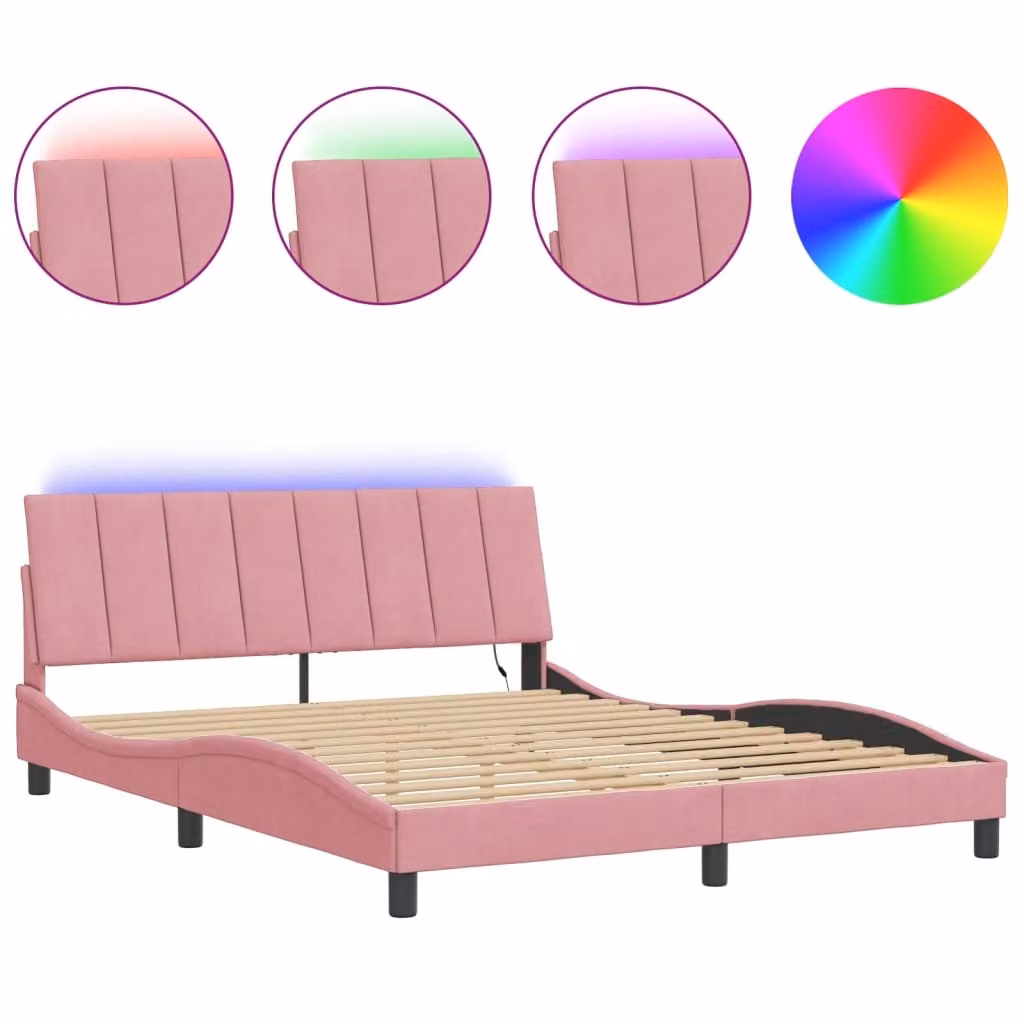 Giroletto con LED senza Materasso Hanko Rosa 160x200 cm in Velluto