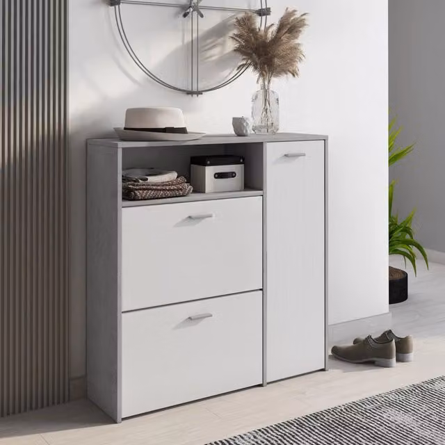 Mobile da ingresso DMORA Scultore 04-mag Paia Grigio Cemento L: 91.5 cm, P: 26.6 cm, H: 94 cm