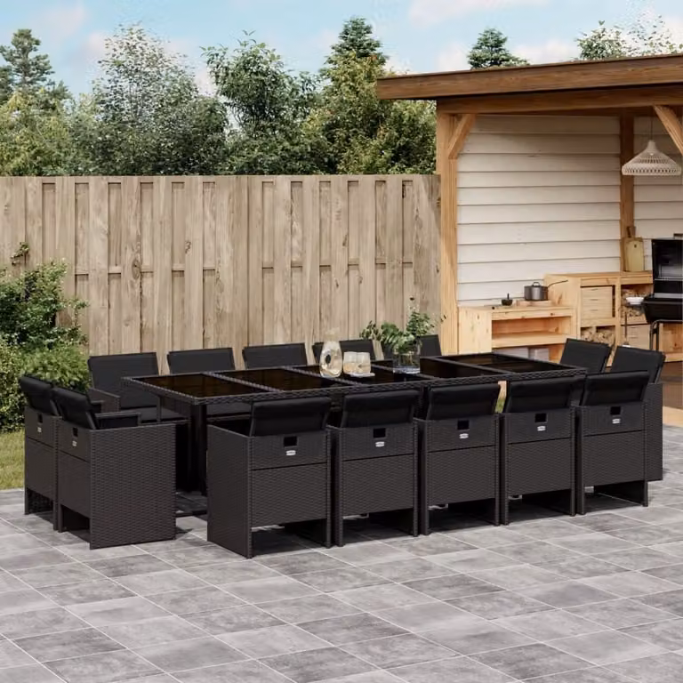 Maison Exclusive - Set da Pranzo da Giardino 15 pz con Cuscini Nero in Polyrattan