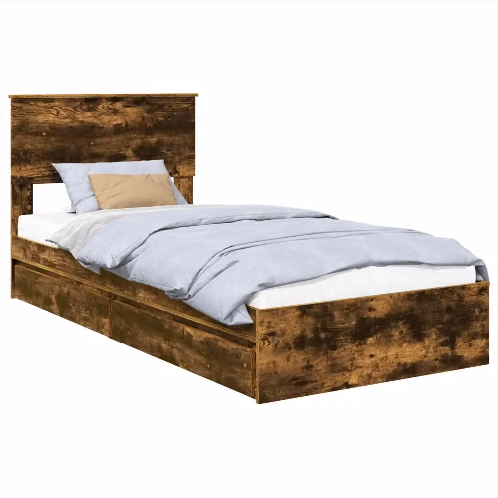 Letto con contenitore e cassetto vidaXL in legno rovere fumé marrone L: 75 cm, P: 190 cm – 2