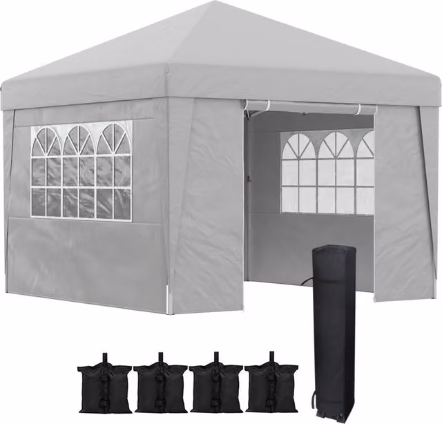 Gazebo da giardino pieghevole Giordanoshop grigio con struttura in metallo e plastica L: 298 cm, P: 298 cm, H: 288 cm
